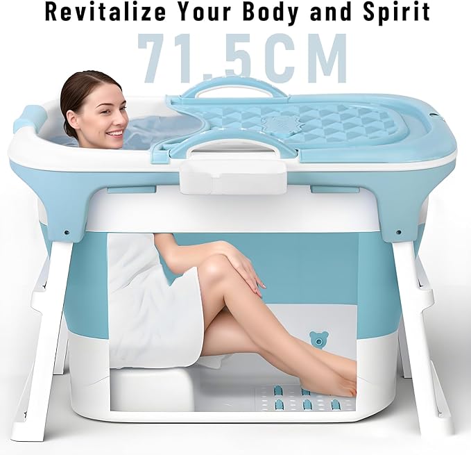 Portable Bathtub Foldable Bathtub for Adults, 39 Inch Small Tub with Ergonomic Seat & Massage Roller, Ice Bath Tub for Shower, Sitz Bath, Ice Baths Freestanding Bathtubs for Bathroom Purple