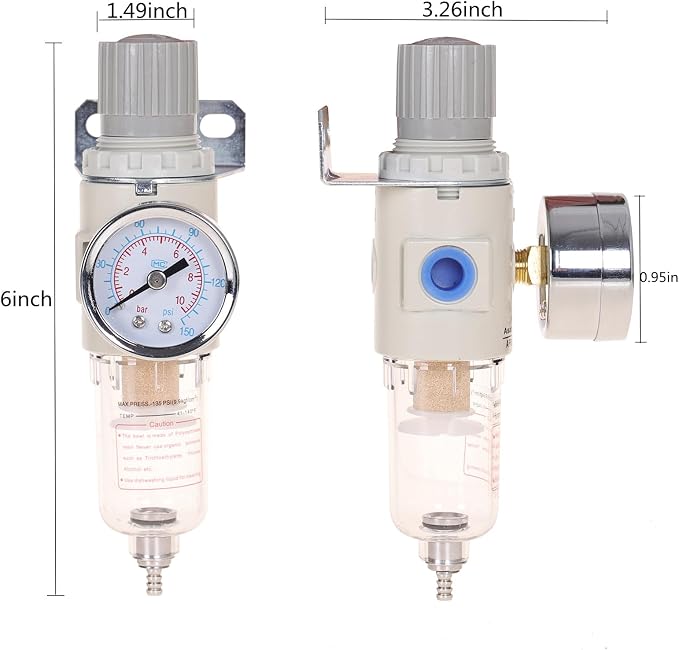 1/4"NPT Air Filter Regulator Combo Piggyback, Water-Trap Air Tool Compressor - Image 3