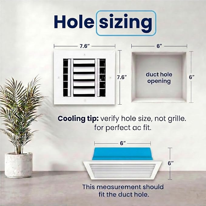 6x6 Aluminum HVAC Vent Cover Wall Ceiling Register 3-Way Air Flow Multi-Shutter - Image 3