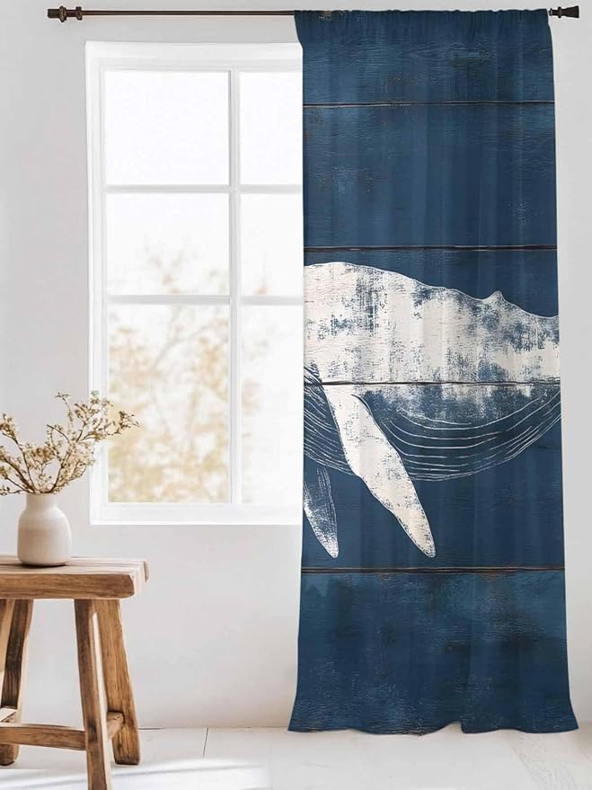 Sheer Curtains 108 Inches Long, Summer Whale Semi Sheer Curtains Light - Image 3