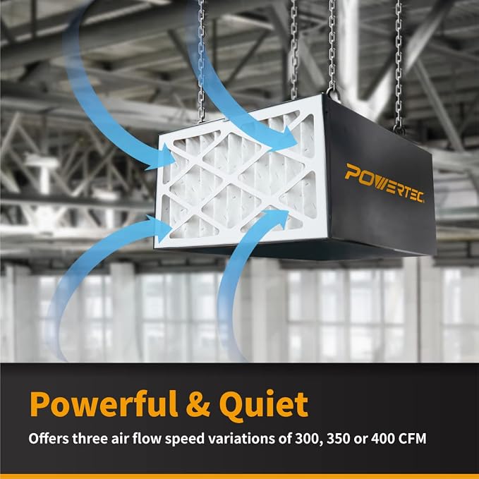 POWERTEC 3-Speed Remote Controlled Air Filtration System Woodworking, Hanging - Image 4