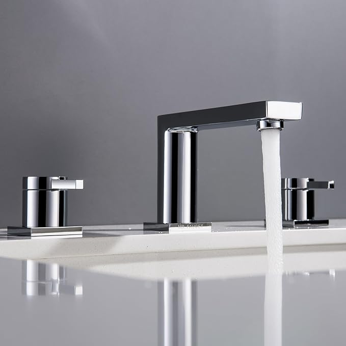 Luxury Brass Widespread Bathroom Sink Faucets with Copper Valve for 3 Hole 2-Handle 8 Inch Deck Bathroom Vanity Faucet, &Stainless Steel Pop-up Drain Assembly, Chrome
