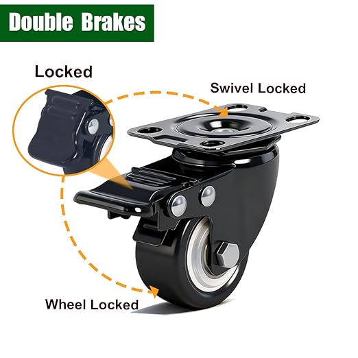 2" Inch Caster Wheels with Brake Heavy Duty Casters Set of 4 Total Capacity - Image 5