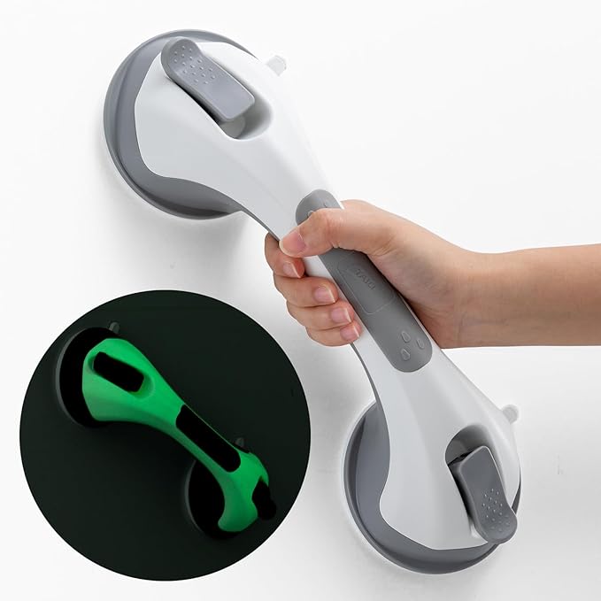 TAILI Shower Grab Bar Glow in The Dark, 12.2 in Grab Bars for Bathtubs and Showers, Bath Handles Bath Rails for Seniors and Elderly,Bathroom Safety Grip Removable No Drilling Waterproof Grey
