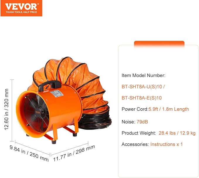 VEVOR Air Mover Blower Fan 8 Inch, 1070CFM 195W - Image 7
