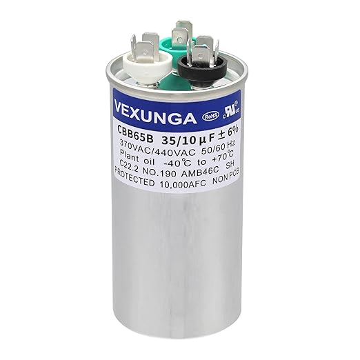 VEXUNGA 35/10 uF 35+10 MFD 370VAC or 440VAC Dual Run Start Round A/C Capacitor by VEXUNGA