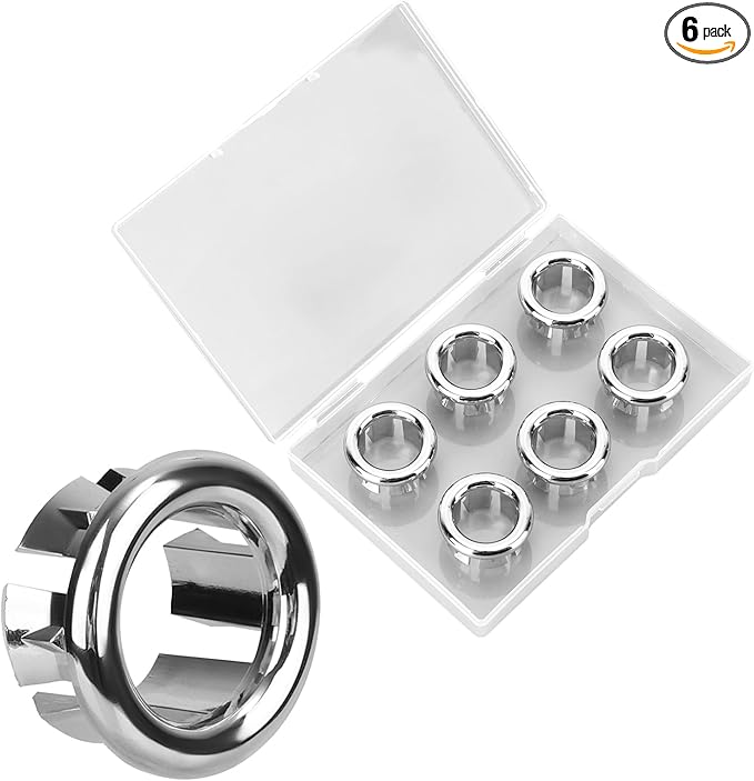 6pcs Sink Overflow Ring, Chrome Plated Bathroom Sink Overflow Trim Ring Cover Drain Hole Insert Cap for Kitchen Bathroom Basin Vanity & Ceramic Sinks