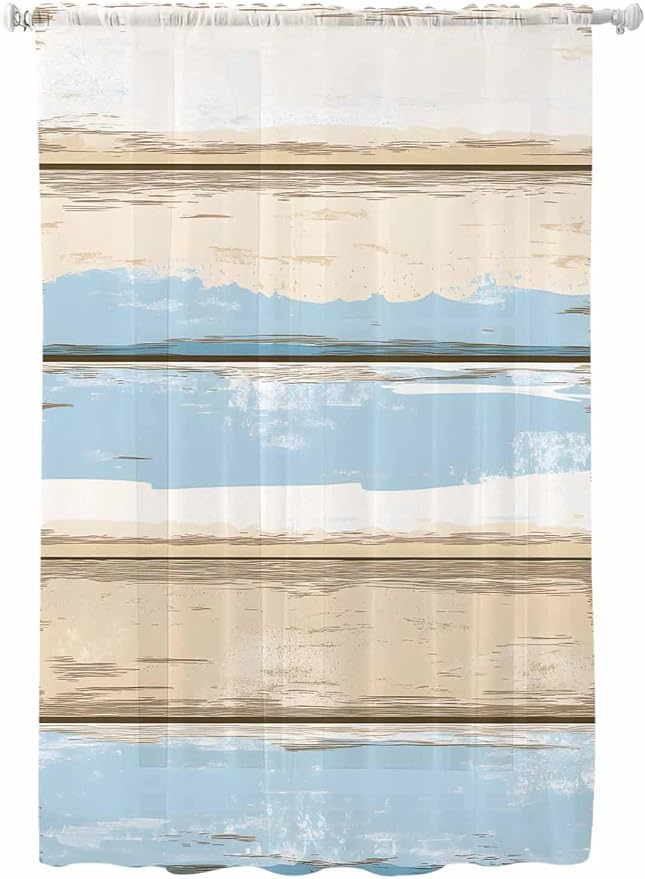 Sheer Curtains 63 Inch Length, Vintage Geometric Blue Semi Sheer Curtains Light by Unknown