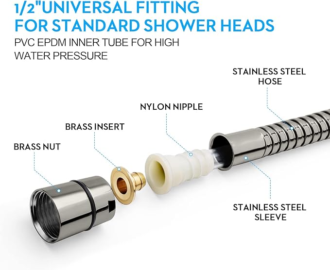 Shower Hose, 79 Inches Extra Long Stainless Steel Handheld Shower Head Hose with Brass Insert and Nut - Durable and Flexible(Brushed Nickel)