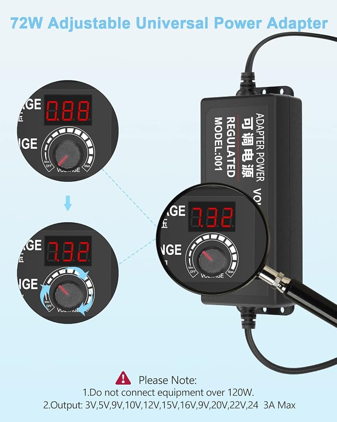 Aclorol Universal AC Adapter 3V-24V 3A 72W Adjustable Power Supply DC 3V 5V 6V - Image 3