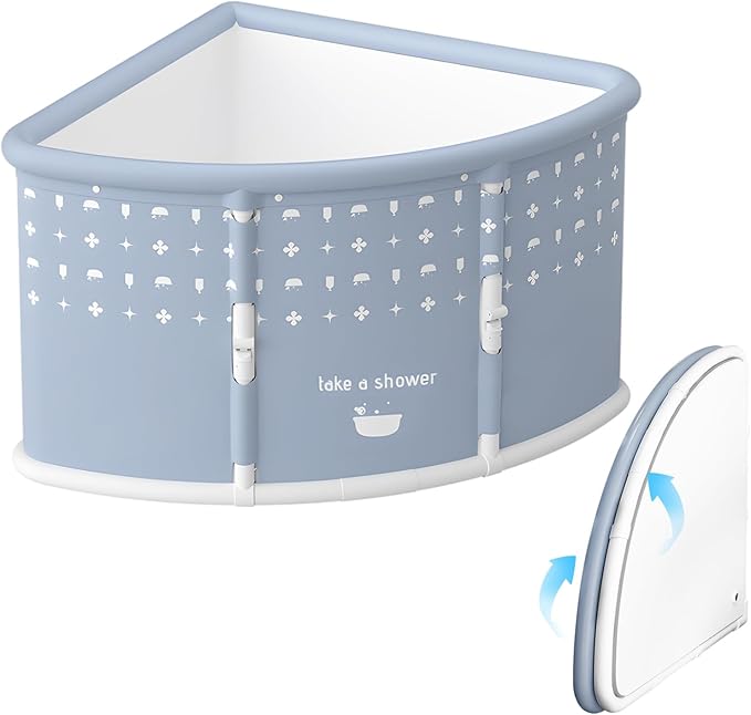 Foldable Bathtub for Adults, 28.8" Fan-Shaped Portable tub, Large Collapsible Soaking Tub Hot Bath & Ice Bath, Freestanding Corner Baths Thickened PVC No Installation Required, Indoor Outdoor