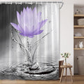 Lotus Shower Curtain Black White Grey Violet Flower Elegant Blooming Floral with Dew Spring Flower Reflection on Water Modern Romantic Polyester Fabric Bathroom Decor 70×70 Inch with Hook