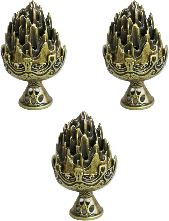 3 PCS Mini Brass Lotus Incense Holder, Small Flower Vintage Cone Incense Burner by Unknown
