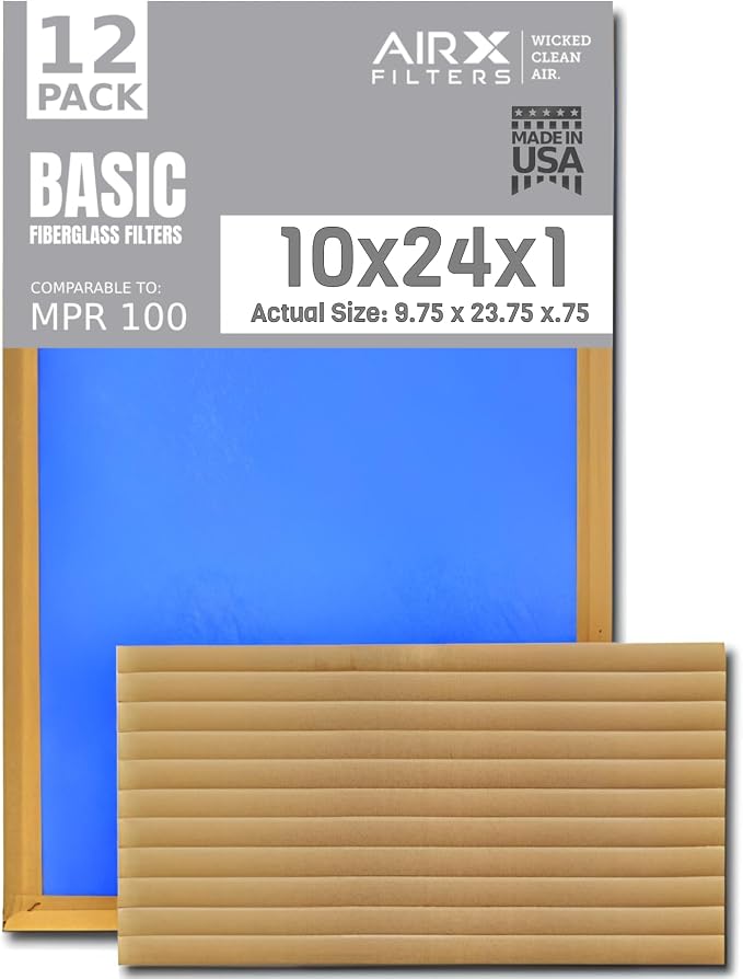 10x24x1 Air Filter Comparable to MPR 100 Basic Economy Furnace Filters by AIRXFILTERSWICKEDCLEANAIR