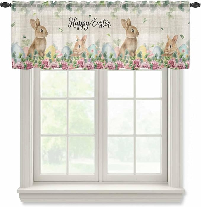 Easter Sheer Valances for Windows 42"x12", Light Filtering Kitchen Curtains by Unknown