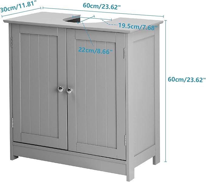 Bonnlo Pedestal Under Sink Storage Bathroom Vanity with 2 Doors Traditional Bathroom Cabinet Space Saver Organizer 23 5/8" x 11 7/16" x 23 5/8" (L x W x H) (Grey)