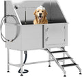Albott 50-Inch Stainless Steel Pet Washing Station with Stairs, Dog Bath Tub 3-Speed Showerhead, Removable Grates, Easy to Clean, L-Size (Right)
