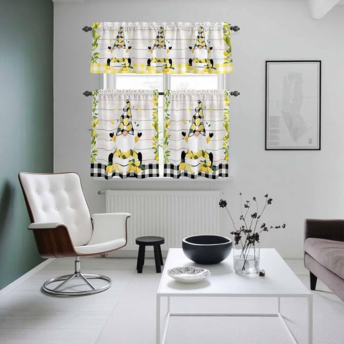 Lemon Gnomes Kitchen Curtains Set 3 Piece - Image 8