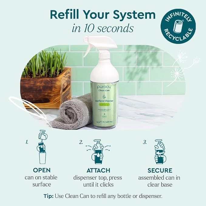 Puracy Multi-Surface Cleaner Clean Can - Plant-Powered Everyday Surface Cleaner - Natural All Purpose Cleaning Solution As Seen on TikTok (Green Tea & Lime, 3 Pack Refill)