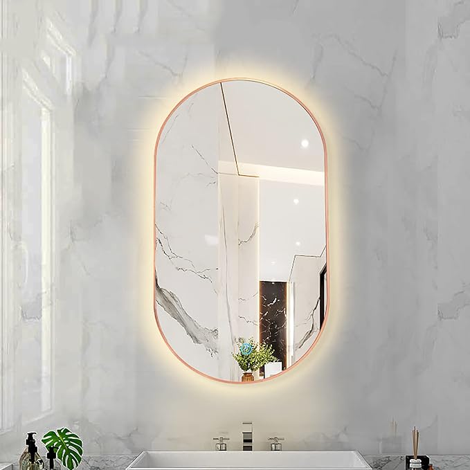 Oval LED Illuminated Bathroom Mirror, Wall-mounted Vanity Makeup Mirror by Unknown