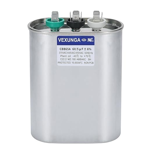 VEXUNGA 60/5 uF 60+5 MFD 370V 440V 450V Oval Dual Run Start AC Capacitor 60 5 by VEXUNGA