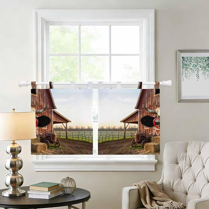 Farm Cows Kitchen Curtains 24 Inch Length, Small Window Curtains Tab Top - Image 2