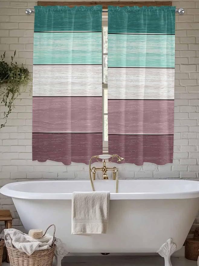 Retro Farm Woodcuts Texture Window Valance Curtains, 2 Panel by IDOWMAT