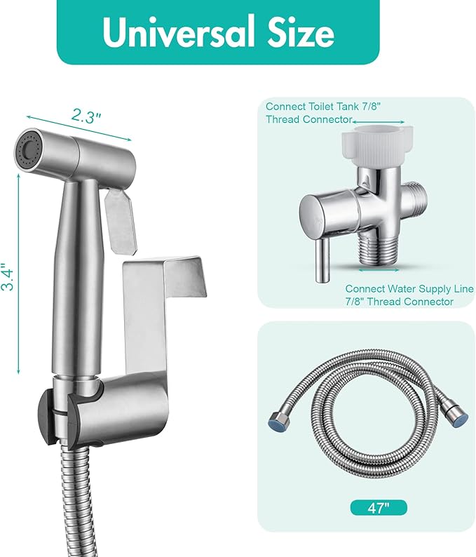 BARROCK Handheld Bidet Sprayer for Toilet, 2 Pack Stainless Steel Metal Made Baby Cloth Diaper Spraying Kit, Bathroom Toilet Bidet Attachment Set for Bathing Pets and Feminine Hygiene, Brushed Nickel