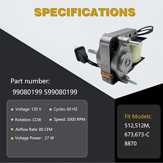 S99080199 Bathroom Exhaust Fan Motor 80 CFM 4.0 Sones Replacement - Image 2