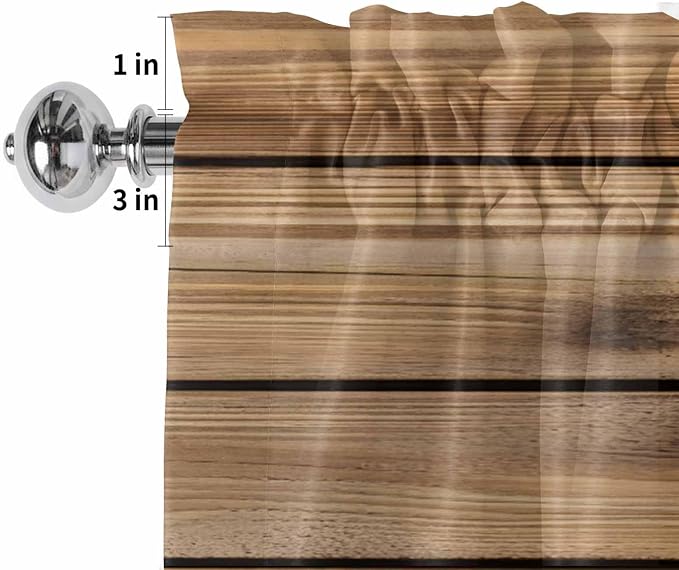 Kitchen Valances for Window, Farm Sunflower on Vintage Wood Grain Light - Image 4
