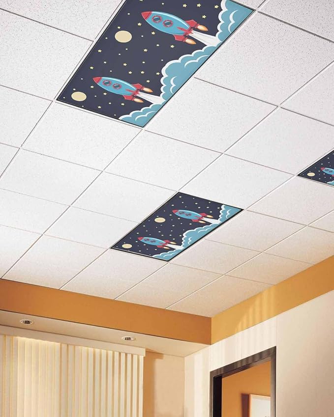 Yukro 1 Pack Cute Cartoon Fluorescent Light Covers Rocket Moon Stars Night Sky - Image 2
