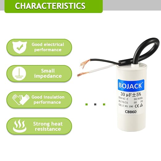 BOJACK Run Capacitor 30 uF MFD 250V AC 30 MFD CBB60 2 Wire 50/60Hz Cylinder - Image 5