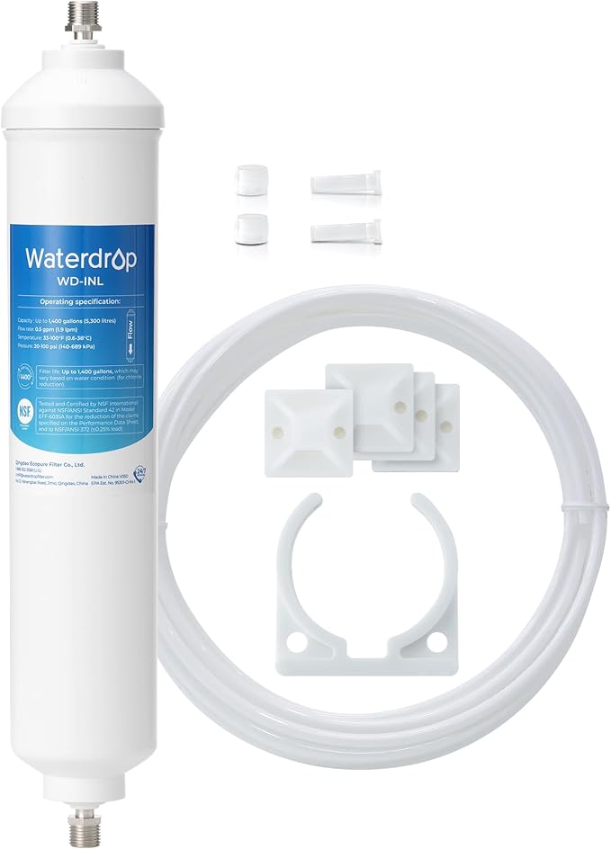 Waterdrop Inline Water Filter for Refrigerator and Ice Maker, 1 Year NSF by Waterdrop