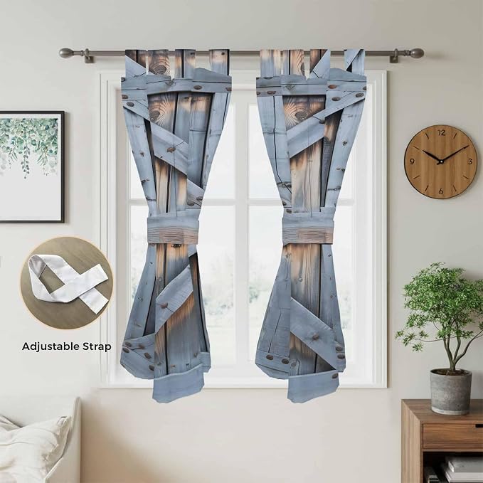 Farmhouse Wood Grain Bedroom Curtains 72 Inch Length, Window Curtains Tab Top - Image 5