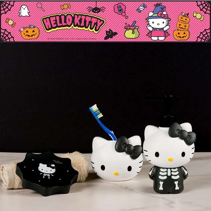 Hello Kitty Glow in The Dark Skeleton Soap/Lotion/Hand Sanitizer Resin Pump Dispenser, 14.11 Ounces, (Officially Licensed Product) by Franco Collectibles