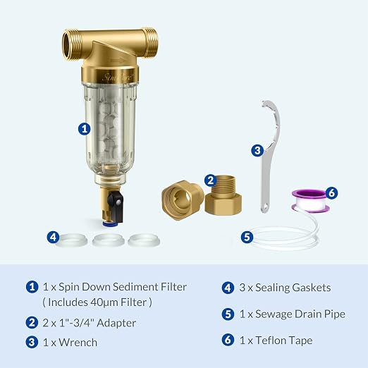 SimPure DC5S 40 Micron Spin Down Sediment Filter, Reusable Whole House Sediment - Image 7
