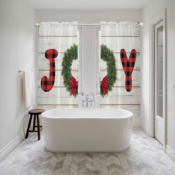 Christmas Wreaths Window Curtains 72 Inch Long 2 Panel Set, Rod Pocket Long - Image 5