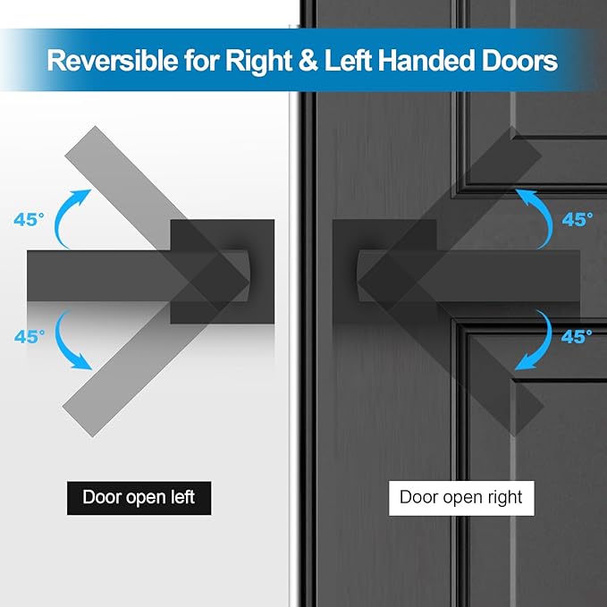 Passage Door Lever, 7 Pack Matte Black Interior Door Handles for Hallway and Closet, Heavy Duty Square Interior Keyless Door Handles Non-Locking Door Knobs for Right & Left Side Door