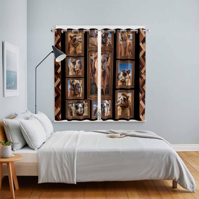 2 Panel Kitchen Cafe Curtains, Desert Camels Sunlight Filtering Nature Air - Image 4