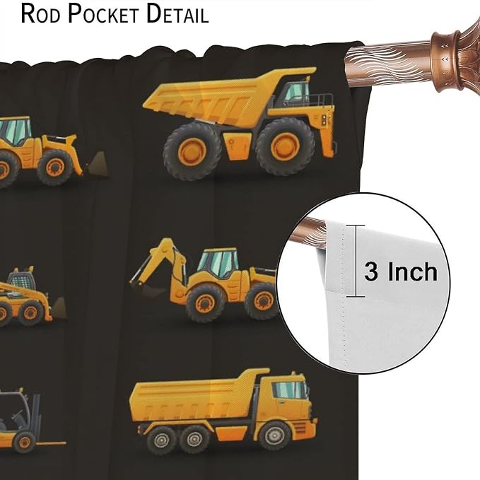 Kids Construction Window Curtains, Construction Machinery Equipment Mode of - Image 6