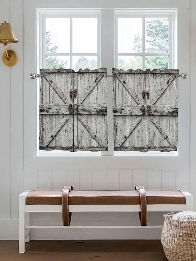Vintage Gate Half Window Curtain 36 Inches Long, Farmhouse Wooden Grain Shabby - Image 4