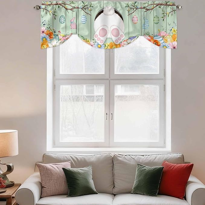 Easter Tie Up Valance Curtains for Windows, Kitchen Curtains Window Shades - Image 3