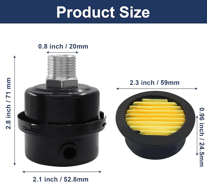 2 Pcs Air Compressor Silencer, 1/2 Inch Thread Intake Filter Muffler, 20 mm Air - Image 3