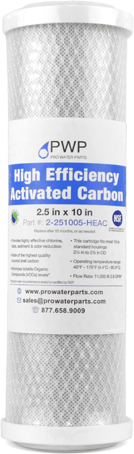 High Efficiency Activated Carbon Water Filter Cartridge 5 Micron Fits Standard by ProWaterParts