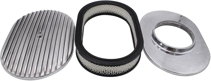 1 Set SHLPDFM Air Cleaner Polished Aluminum Silver 12"" Oval Full Finned Air by SHLPDFM