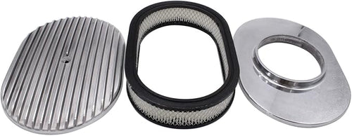 1 Set SHLPDFM Air Cleaner Polished Aluminum Silver 12"" Oval Full Finned Air by SHLPDFM
