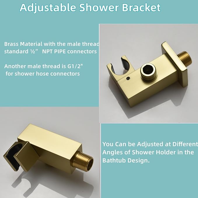 Bathroom Rainfall Shower System Wall Mount 8 Inch Shower Head With Handled Spray 6 Pcs jets Temperature Display Shower Faucet Set (Brushed Gold)