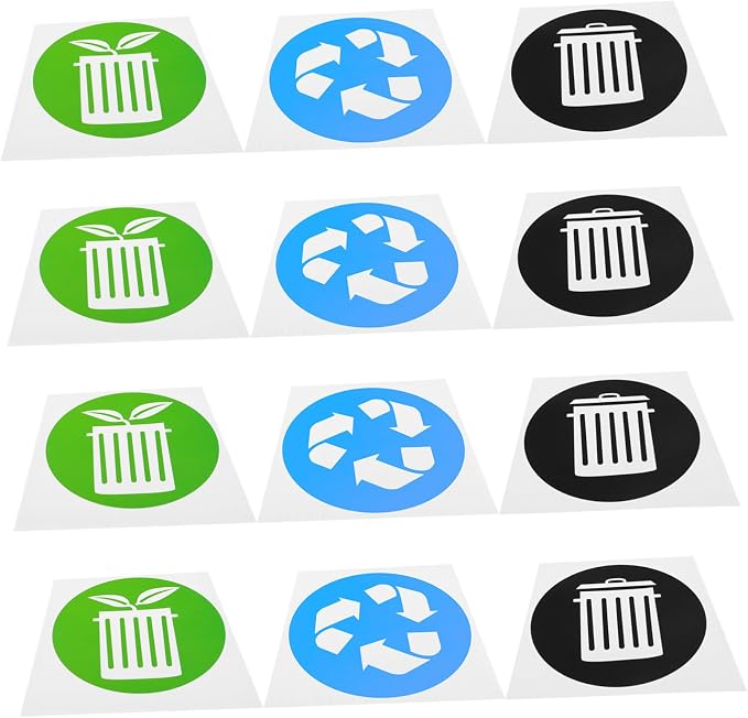12pcs Waste Sorting Stickers Trash Can Recycling Decals Self-Adhesive Labels by HONMEET