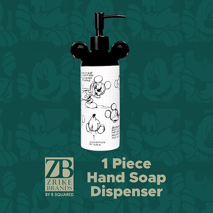 Disney Mickey Mouse Ceramic Soap Dispenser – White Hand Soap Dispenser or Lotion Pump, Bathroom Decor and Kitchen Accessories – Officially Licensed Disney Home Decor