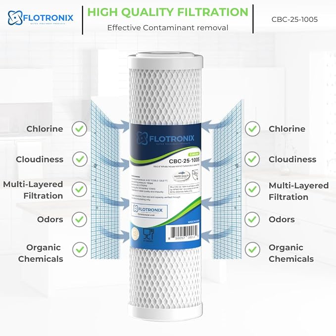 Flotronix 5 Micron 2.5" x 10" Whole House CTO Carbon Sediment Water Filter - Image 4